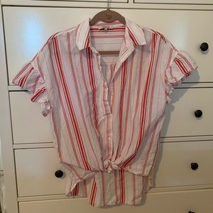 Madewell Red and White Stripe Ruffle Sleeve top
